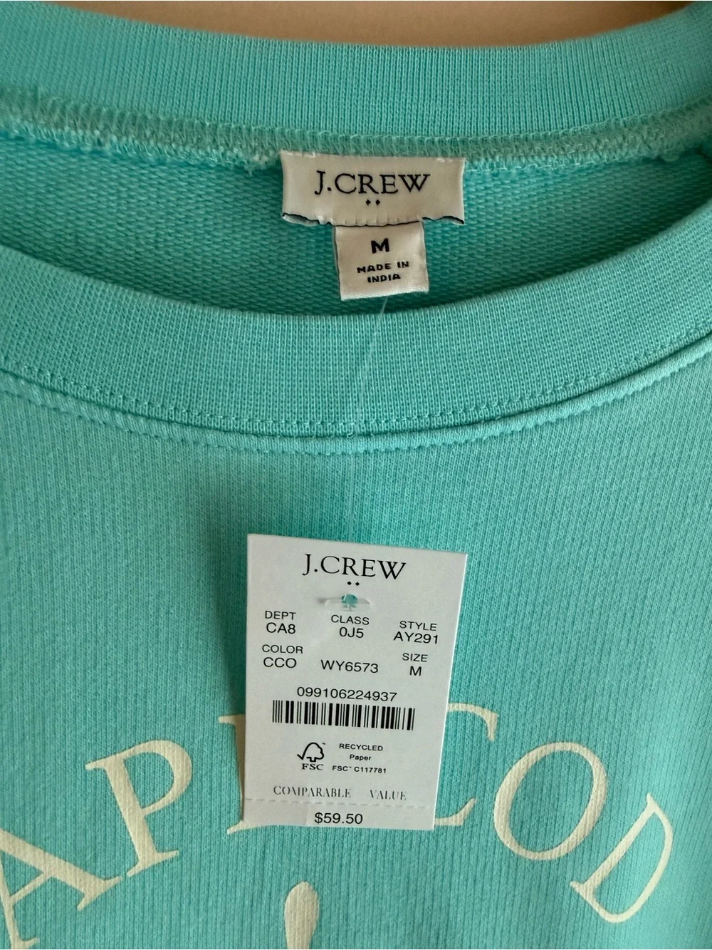 J. Crew AquaCape Cod Sweatshirt NWT, Medium